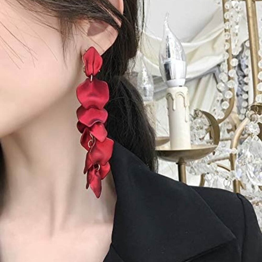 Red Petal Drop Earrings